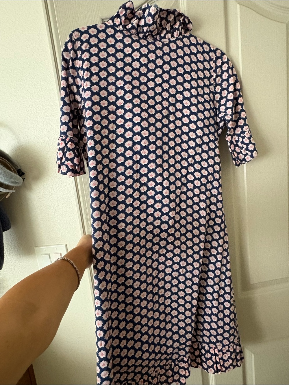 Elizabeth Wilson BNWT Navy Midi wrap Dress with Pink Floral Print and belt xs - Picture 3 of 3